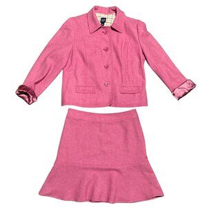 Gap Women’s Wool Blend Blazer + Matching Skirt Set Pink Tartan L / 6